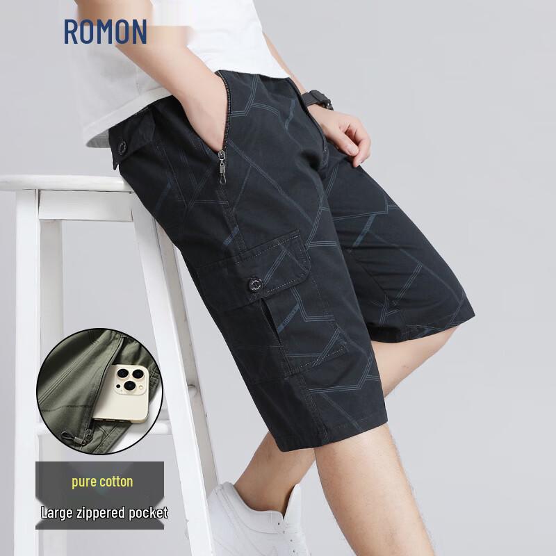 Romon Men s Pure Cotton Casual Cargo Capri Shorts 5XL