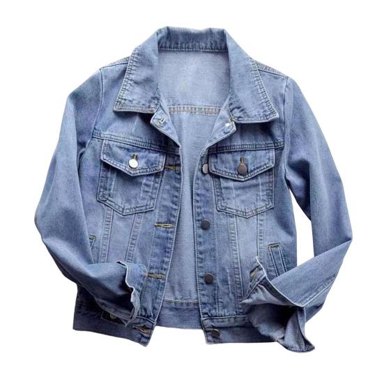 Giacca da Donna Colletto Revers Manica Lunga Monopetto Tinta Unita Bottoni Taschini sul Petto Slim Fit Denim Hip Hop