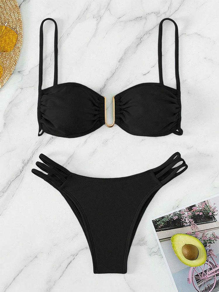 TS JYL-BK126 Solid Bikini Set, Three-Point Alluring Swimwear For Beach Use M