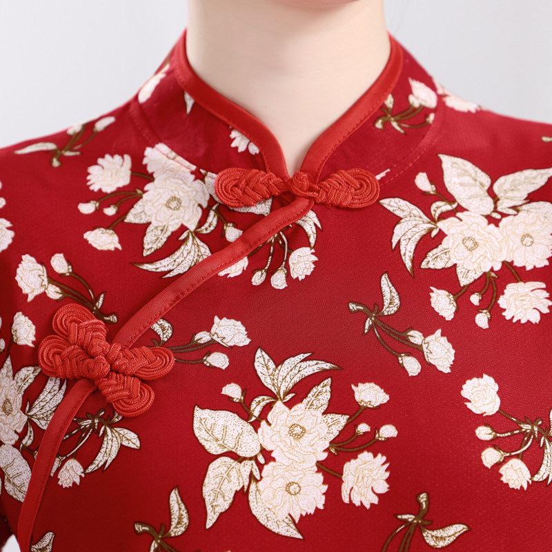 2025 Summer Chinese Style Frog Button Floral Top for Middle-aged & Elderly Women - Stand Collar, Short Sleeve, Loose Fit T-shirt