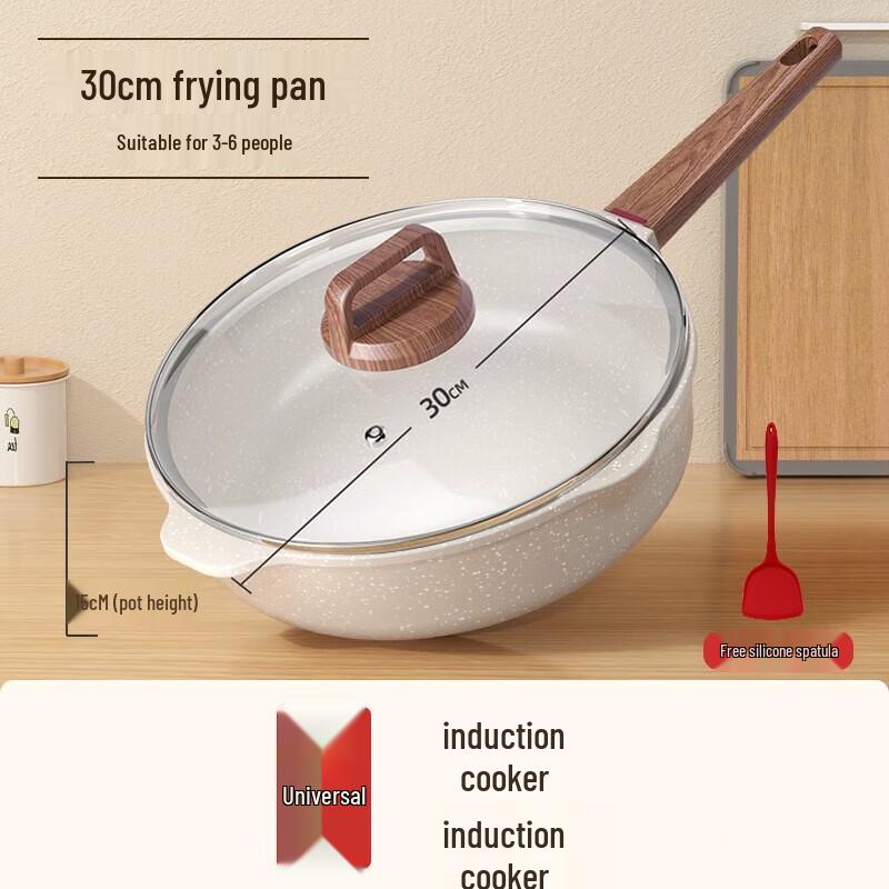 ZISIZ 30cm Household Wok with Lid & Spatula