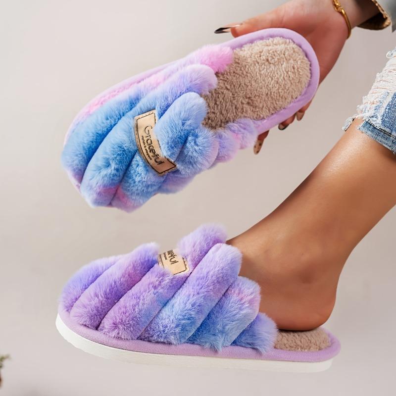 Crisscross Fluffy Home Warm Slippers, Soft Sole Open Toe Plush Lined Cozy Shoes, Non-slip Floor Mute Slippers, Winter & Autumn