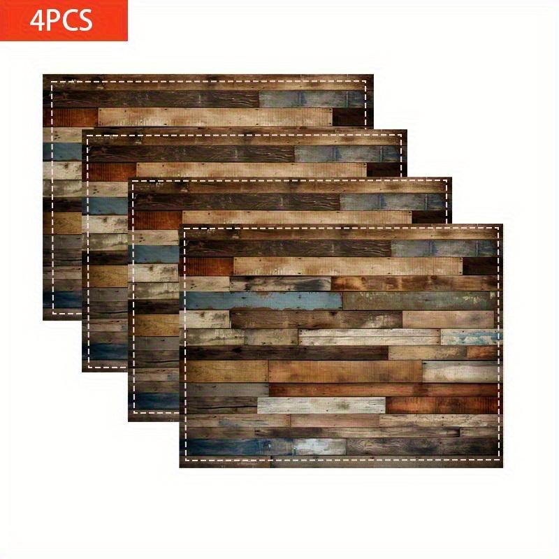 4pcs Placemats Set with Vintage Wood Grain Pattern, 12x18 Inches, Suitable for Kitchen and Dining Room Decor, Home Decoration, Family Dinner Table,