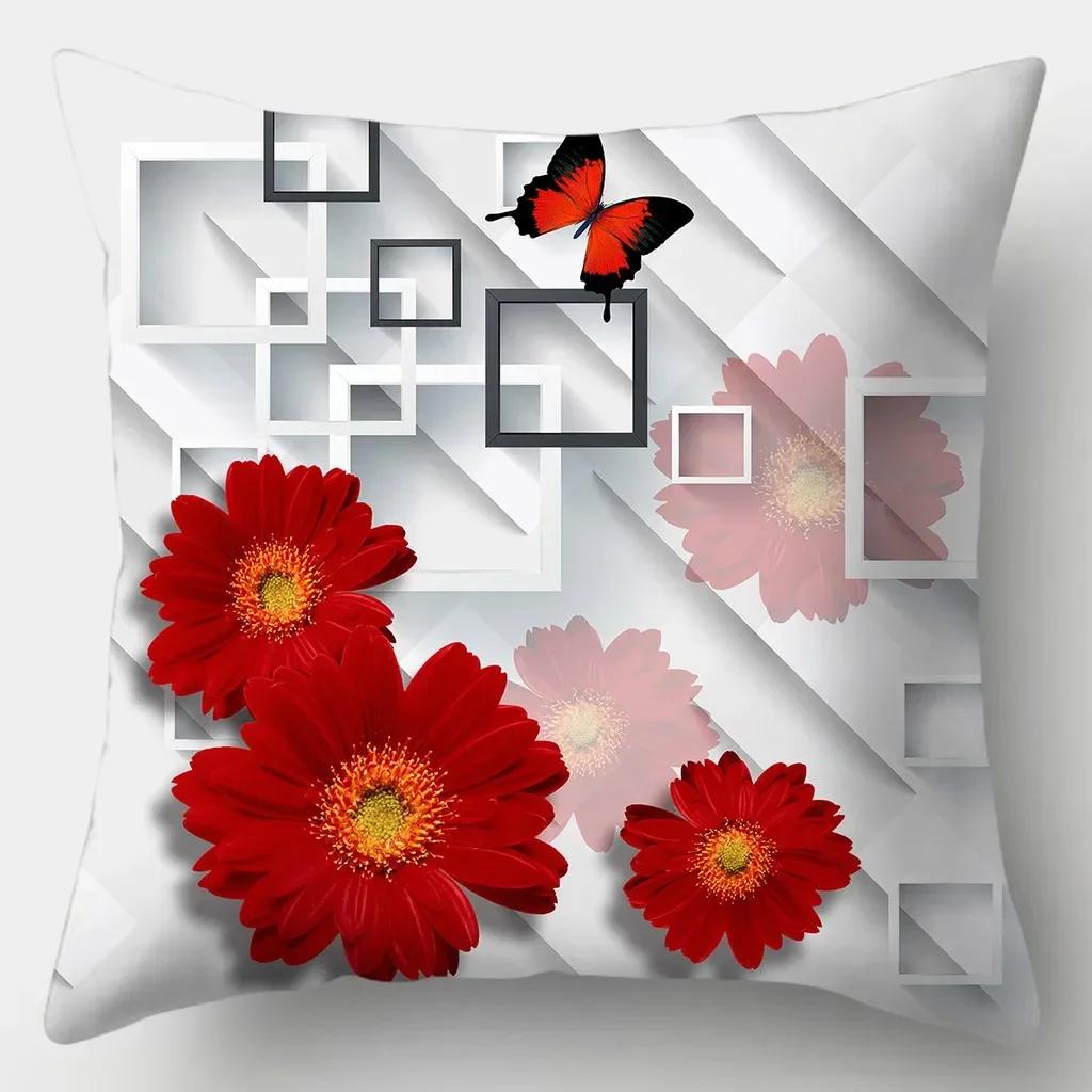 Reichhaltige Blumen Kissenbezug Quadratische Sofakissenhülle Retro Kissenbezug