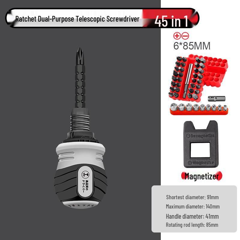 Green Forest Dual Use Multi-function Ratchet Screwdriver Set with Cross Slotted and Short Carrot Head.