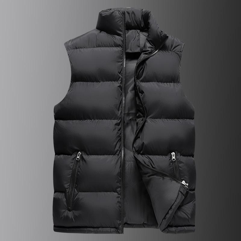 Winter Warm Thick Teen Solid Stand Collar Black Casual Zip Straight Hem Padded Vest