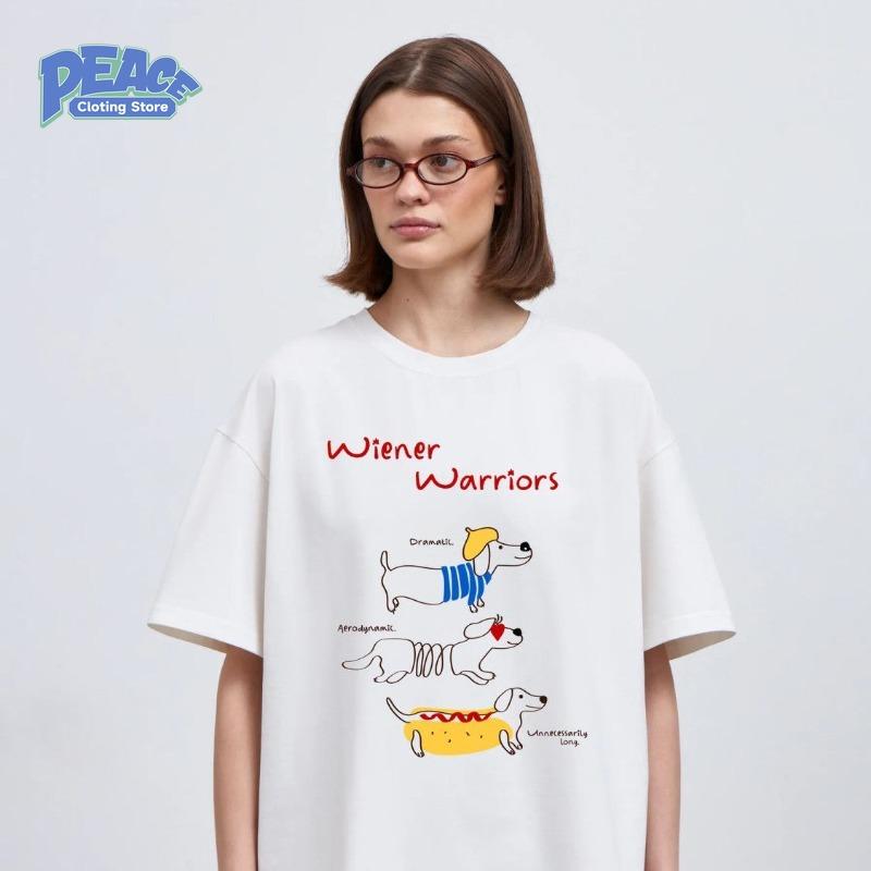Lovely Sausage Dog Print 100% Cotton Graphic T-shirt Women's Clothing Summer Fashion Simple Lovely Casual Comfy Sleeve Top Y2K