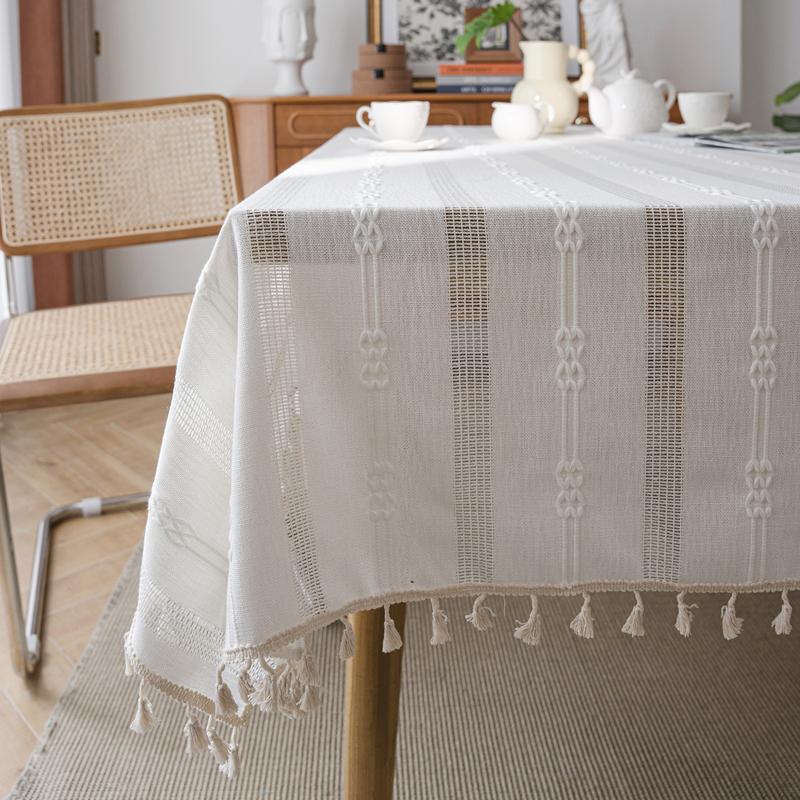French Vintage Tassel Linen Tablecloth Modern Simple Lace Table Cover 90*90cm