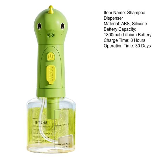 Electric Shampoo Dispenser for Dog And Cat Bath Dinosaur Shape 2-in-1 Dog Soap Holder Rechargeable Dog Soap Foaming Machine for Cleaning