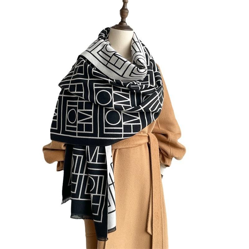 New geometric fashion double-sided imitation cashmere scarf warm long scarf high sense versatile cold thickened scarf