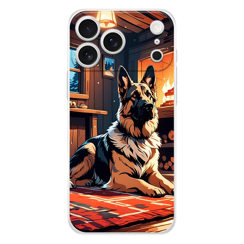 Soft Phone Case For iPhone 17 Air 16E 16 11 15 14 Pro MAX 12 13 7 8 Plus SE Easter Cover Protection German Shepherd Dog Cartoon