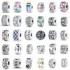 Europe Original Charms 925 Silver Heart-shaped Circle Clip Beads Zircon Spacer Beads for Bracelet Accessory Women DIY Party Gift