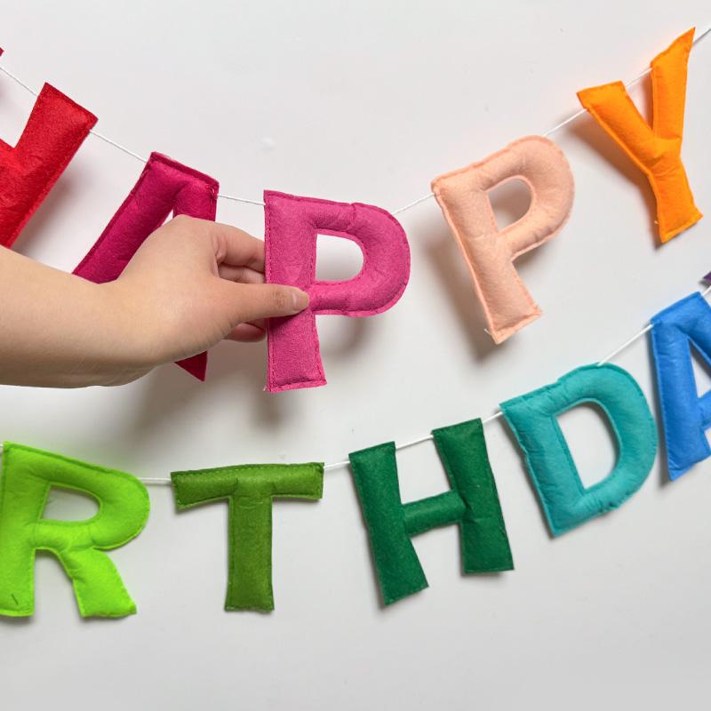 2.1Meters Colorful 3D Happy Birthday Banner for Kids Birthday Party Decoration Photo Props Boy Girl Birthday Felt Garland Flag