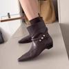 Sheepskin Version~ Korean Niche Suede Thick Heel Small Square Head Western Cowboy Boots Short Boots Women's Autumn and Winter New Thin Boots
