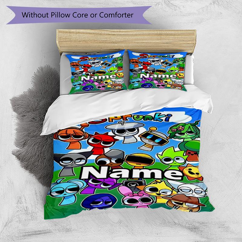 3pcs Duvet Cover Set (1*Duvet Cover + 2*Pillowcase, Without Core), Custom Name Sprunki Game Pattern Bedding Set, Home Bedroom Decor Gift