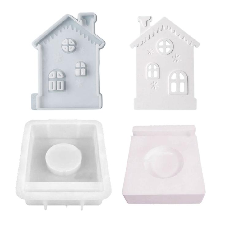 Silicone Molds Castle House Candle Holder Resins Molds DIY Candlesticks Mould 3