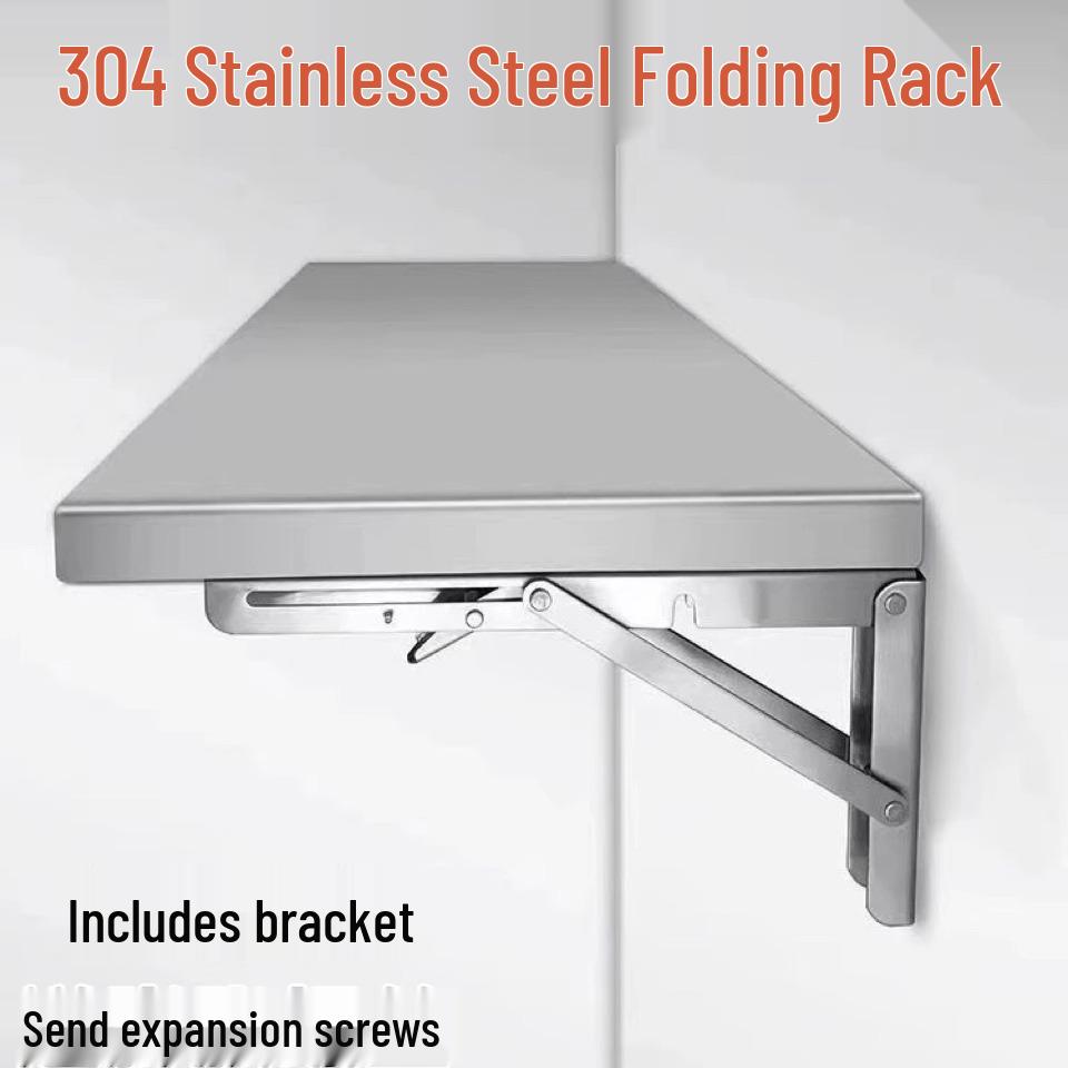 Foldable Wall-Mounted 304 Stainless Steel Table with Single Layer Storage Shelf