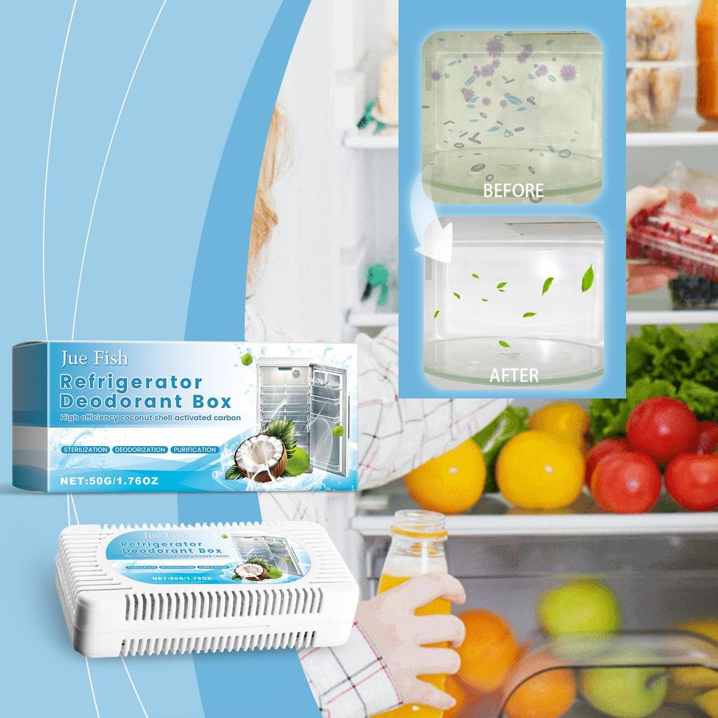 Jue Fish Refrigerator Deodorant Box, Inhibits Bacterial Growth, Household Refrigerator & Freezer Deodorizer, Refrigerator Freshener Box 50g