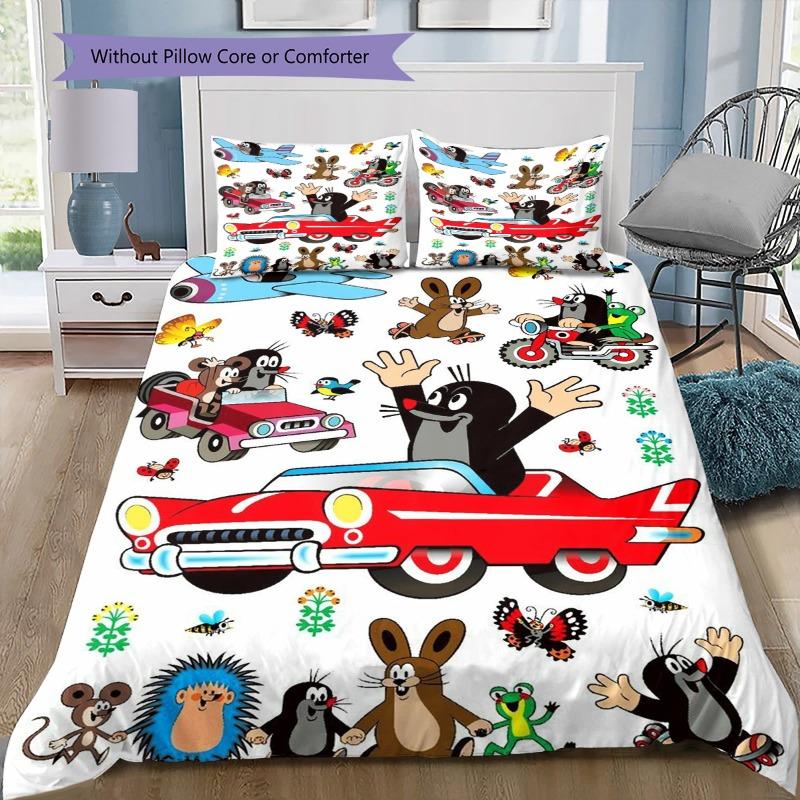 Krtek The Little Mole Color Umbrella Daisy Rain Bug Cartoon Print 3pcs Bedding Set Duvet Cover Pillowcases Kids Cartoon Home Textile For Children Fans