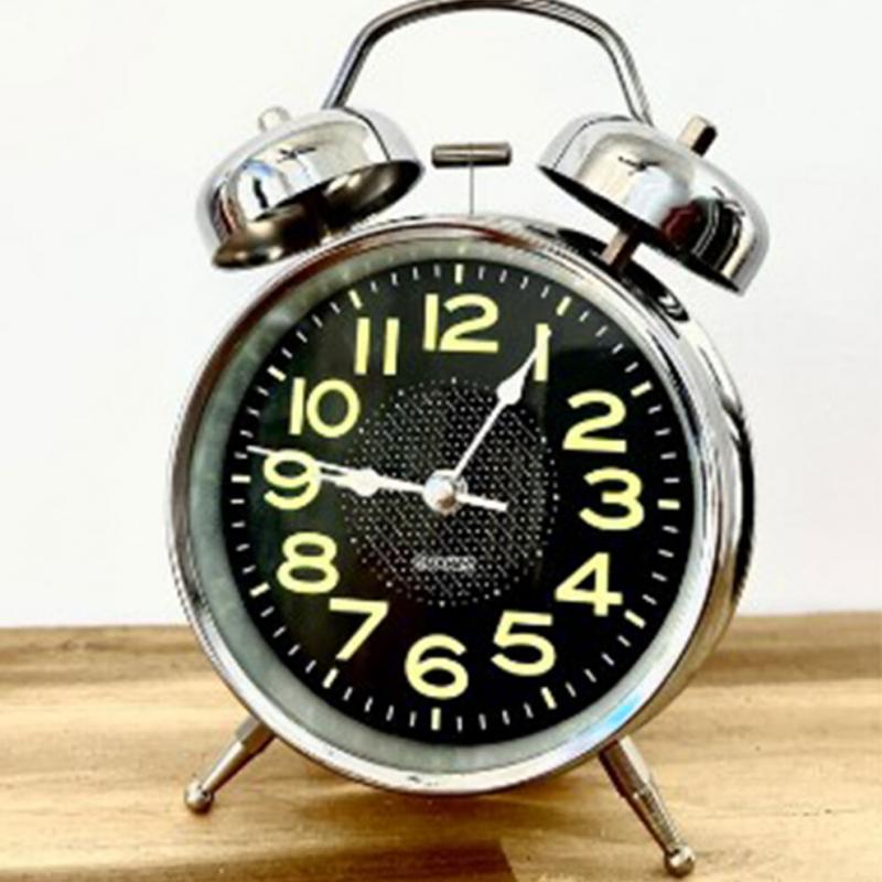 4 Zoll Silber Zweiklang-Glocken Wecker, Metall, Stiller Nachttischwecker