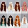 MERISIHAIR Beige White Long Water Wave Wig with Bangs Golden Brown Black Synthetic Fiber Wig for Women