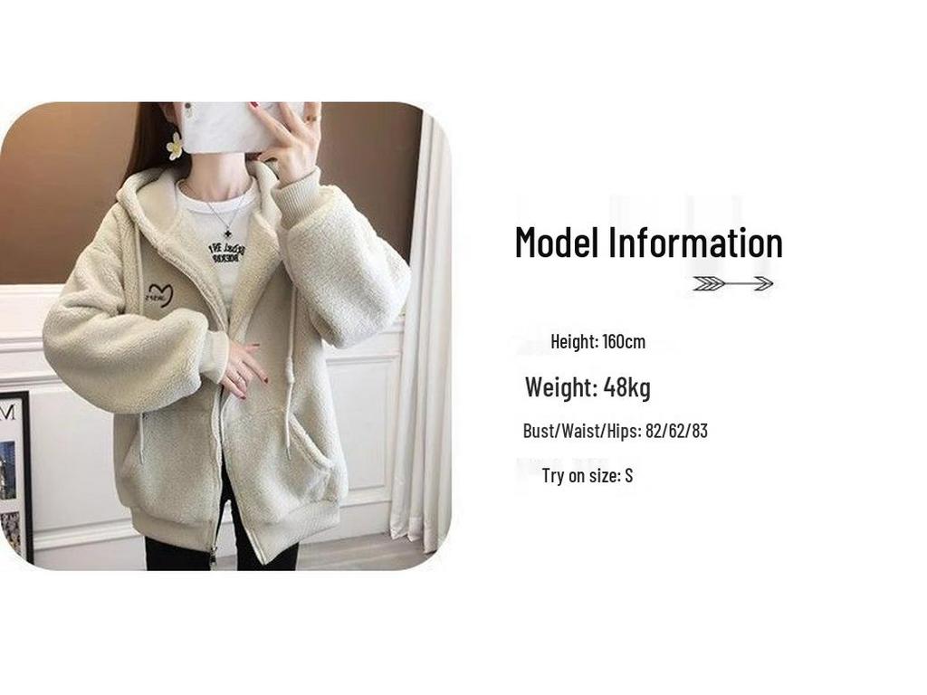 Women's Hooded Fleece Jacket 2025: Thick Lambswool Cardigan for Autumn/Winter
