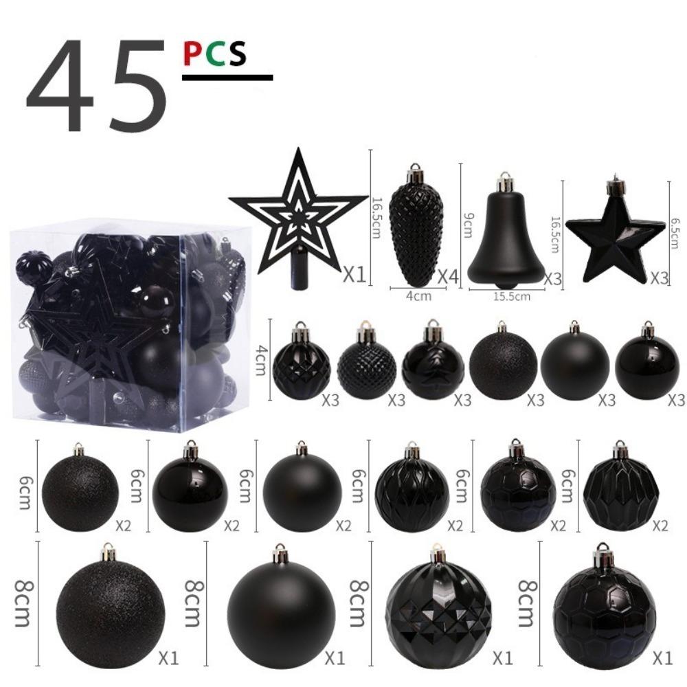 

45Pcs Plastics Christmas Ball Decoration Set Black Red Pink with Hanging Strings Xmas Tree Hanging Pendant Shatterproof чёрный