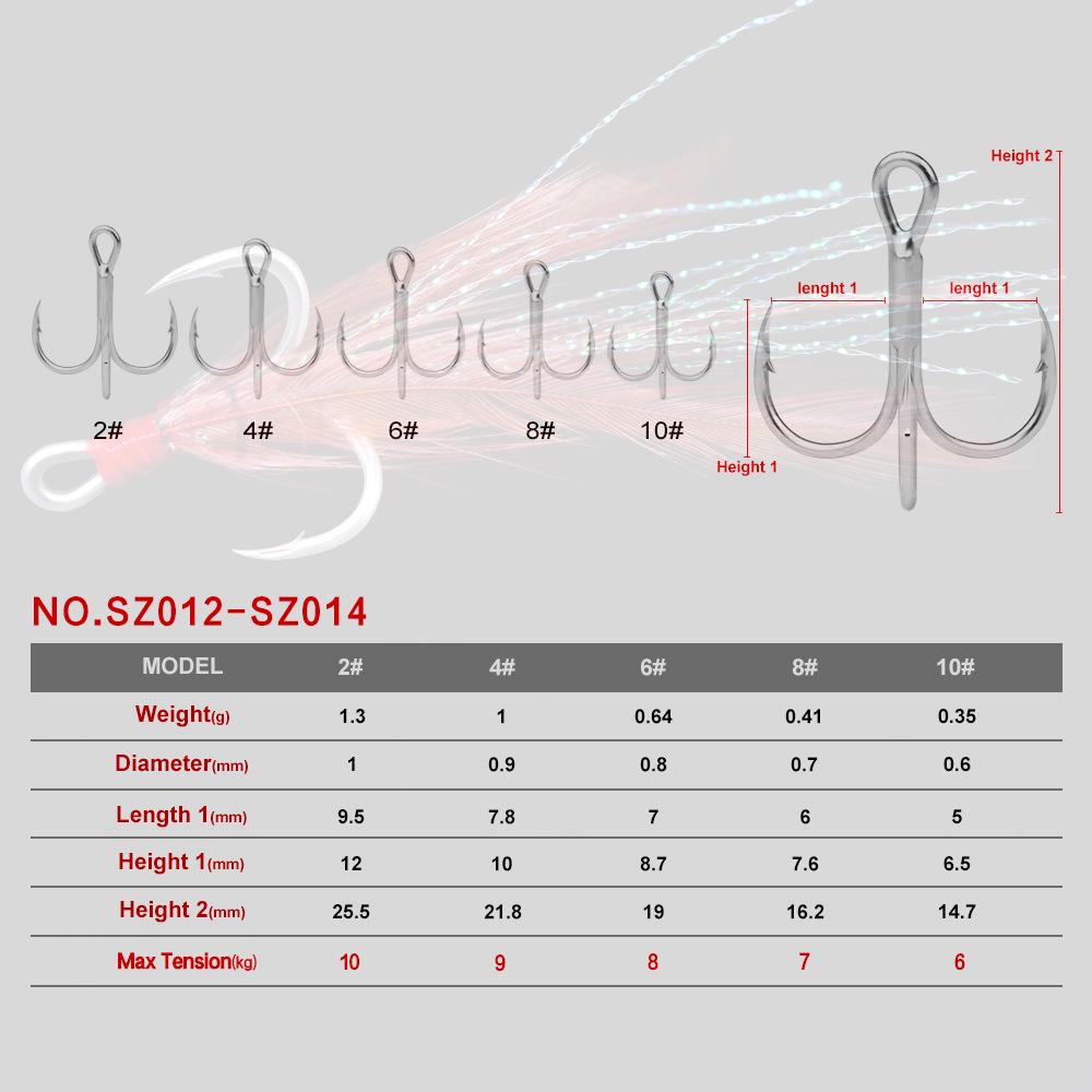 PRO BEROS Triple Fish Hooks with Feather Pendant - Barbed Au Jin Fishing Tackle