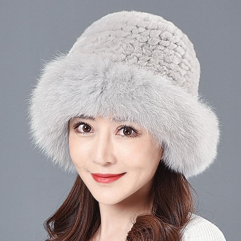 Warm Fashion Lady's Winter Top Quality Fur Hats with Real Fox Fur Real Rex Rabbit Fur Hat Thickened Real Fur Cap