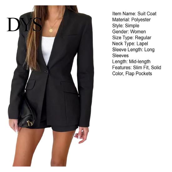 Slim Fit Suit Coat Women Lapel Long Sleeve Single Button Jacket Classic Solid Color Flap Pockets Urban Style Casual Business Outwear