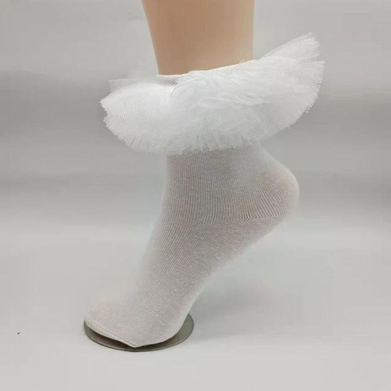 

Носки для соревнований по латинским танцам белые для детей, девочек, женщин, хлопковые, двойные, большие, кружевные носки XL белый