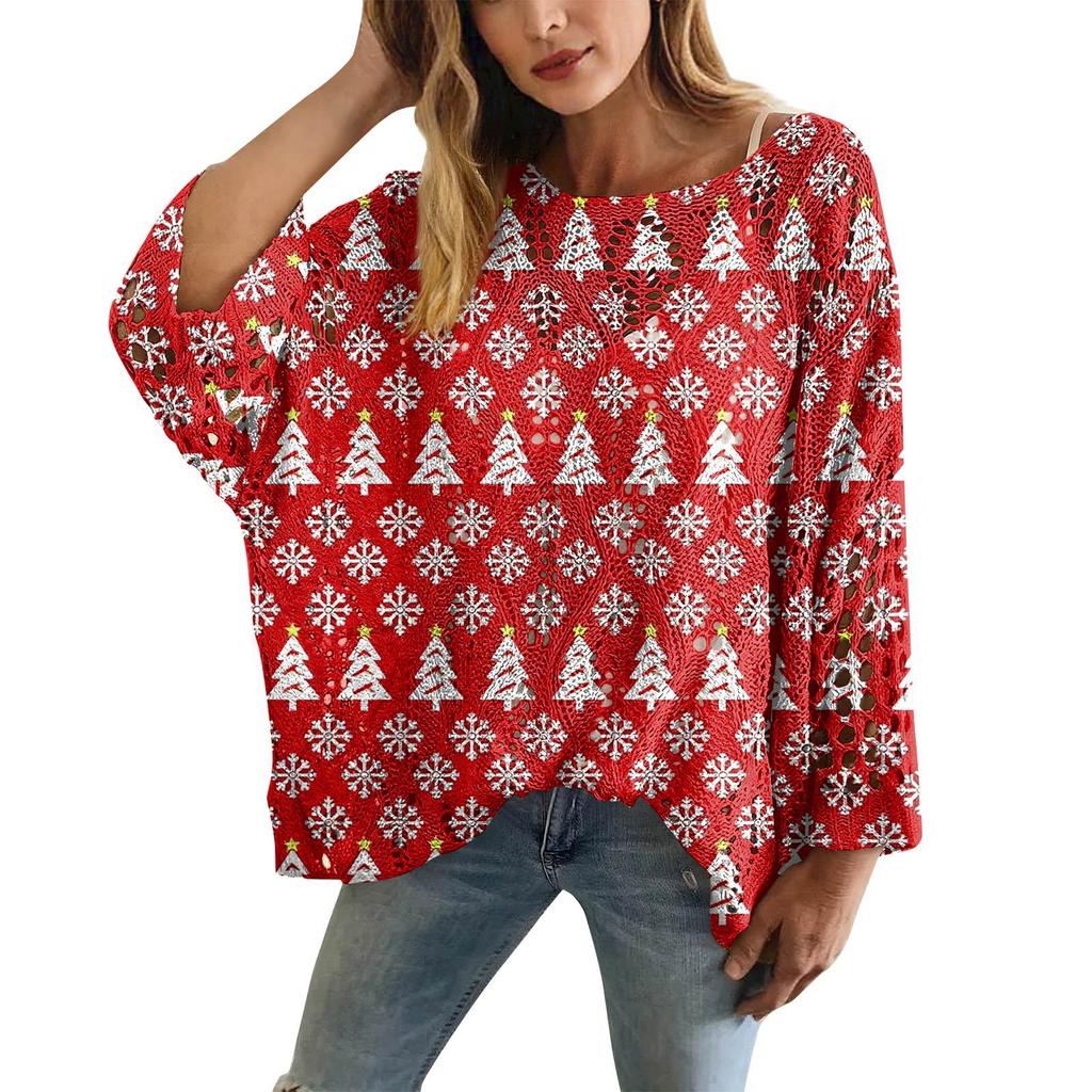 XY-LK01-Pullover hollow blouse 3D printed sweater spring and summer new