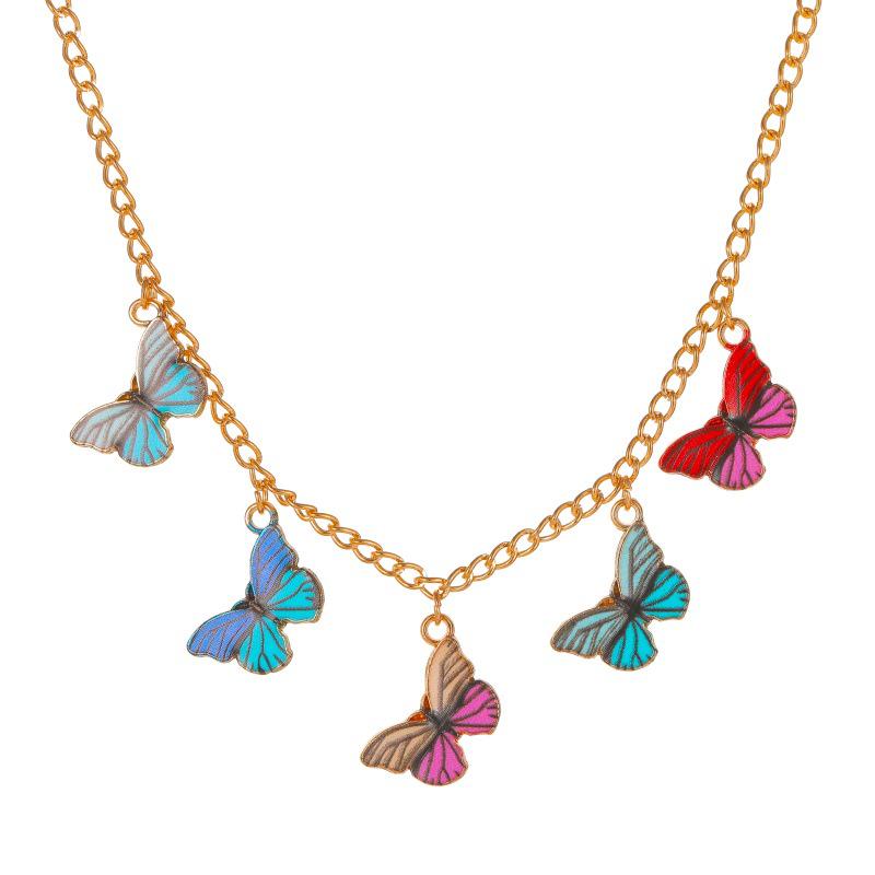 Ins Wind Color Fantasy Butterfly Necklace Female Fashion Retro Clavicle Chain Personality Jewelry ARI