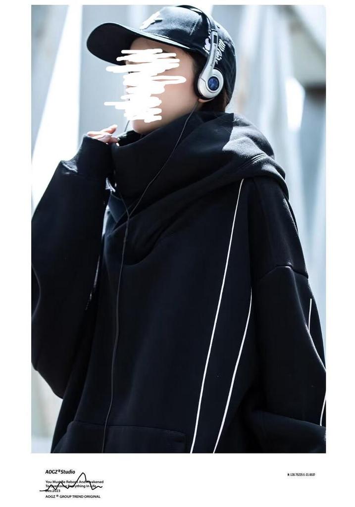 Unisex High-Neck Hooded Sweatshirt - Heavyweight, Casual, Loose-Fit Jacket for Spring, Autumn, Winter; Trendy Couples' Top for High Street Style