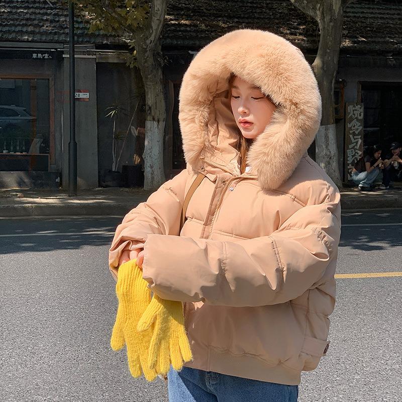 Big Fur Collar Down Cotton Clothes Women's New Short Loose Thickened Small Hooded Jacket