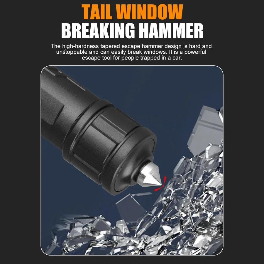 Strong Light Outdoor Camping Fishing Flashlight with Telescopic Zoom, Built-in Rechargeable Battery, Hook and Window Breaking Hammer