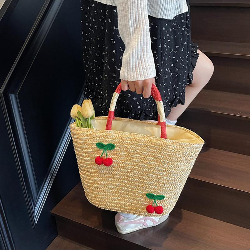 New Woven Women's Bag Handmade Grass Woven Handbag Fashion Embroidery Versatile Shoulder Bag Beach Bag KTB