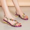 JIMITU Sandali Estivi Nuovi in Pelle da Donna Sandali con Strass a Tacco Basso Fondo Piatto Clip-Toe Tacco Spesso Fiori Sandali di Lusso Regalo