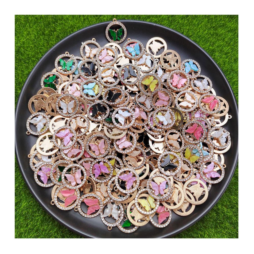 Enamel Luxury Shiny Rhinestone Acrylic Butterfly Pendant Charm for Couple Bracelet Necklace DIY Jewelry Making Supplies