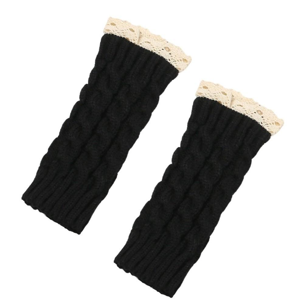 Long Fingerless Mittens Lace Trim Women Knitted Gloves Fashion Wrist Mittens Women Use