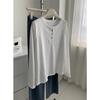 Damen Plus Size Koreanischer Stil Henley-Kragen Langarm Baumwoll-T-Shirt, 240 Jin, Figurschmeichelnder Schnitt, Einfarbige Basis Schicht