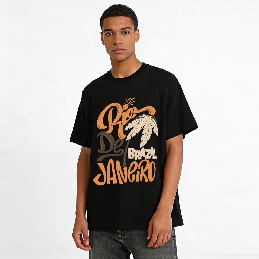 Brazil Rio De Janeiro Coconut Tree Print Vacation Style T-Shirt Pure cotton T-shirt