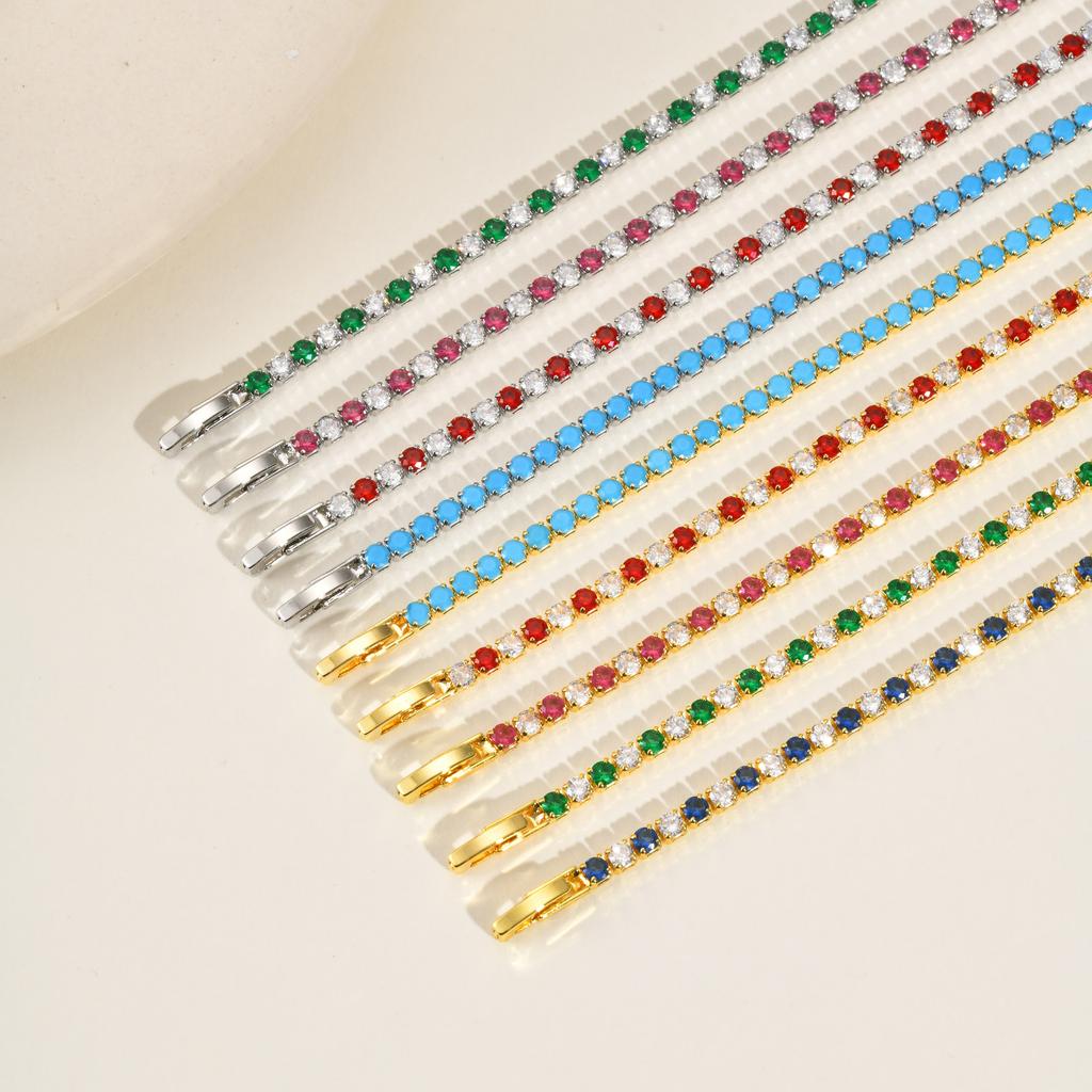 Two Tone Tennis Chain Bracelet 3mm Shiny Zirconia Luxury Bangle Stacking Vacation Wrist Summer Jewelry