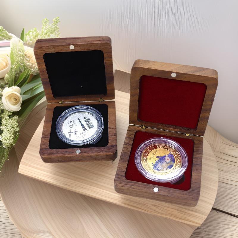 Solid Wood Storage Box for Commemorative Coins Badges Medals Ancient Coins Silver Dollars Collection Gift Packaging Case