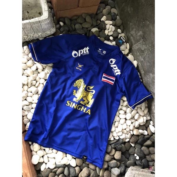 THAILAND National Football Soccer Training JERSEY CHEER Print Quick Dry Shirt Mandarin Collar Polyester Short Sleeve Uniform Lion Logo Sport Outdoor