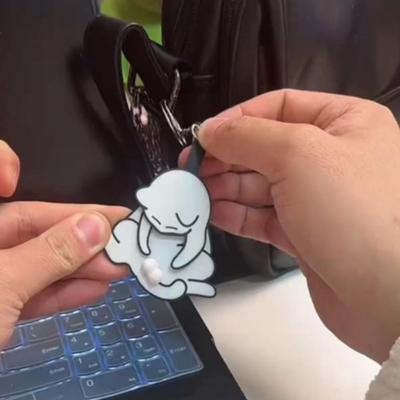 Trendy Pulling Egg Cat Keychain Acrylic Rotating Ornaments Funny  Gift Car Key Creative Lanyard