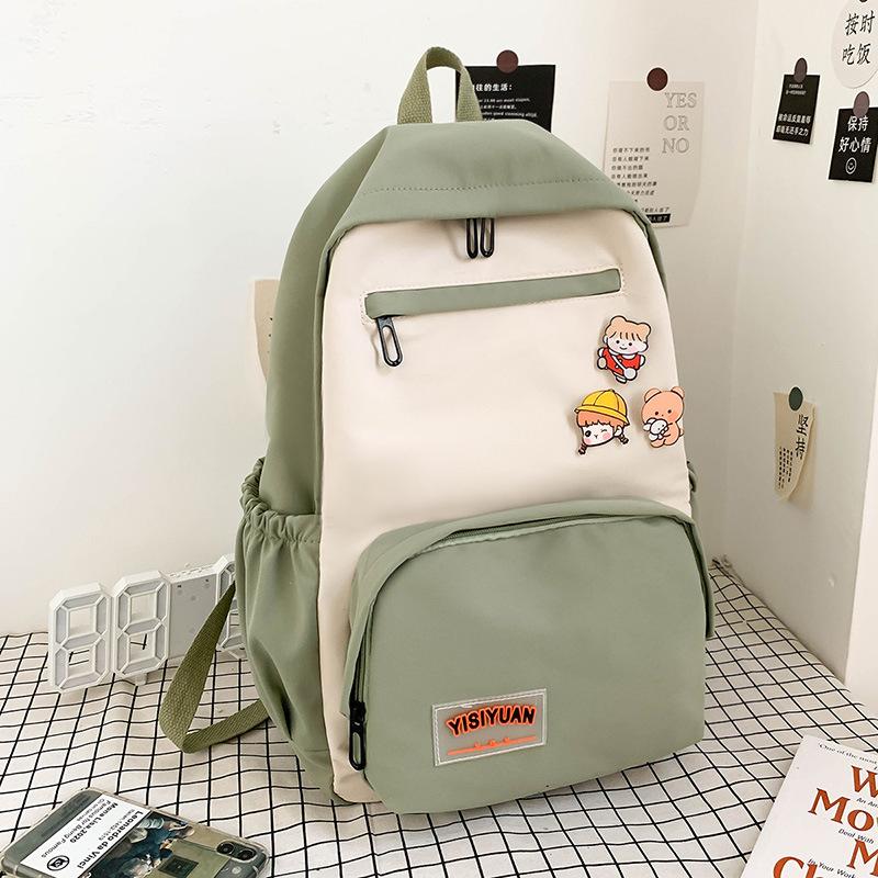 New College Student Schoolbag Women's Fashion Simple Color Matching Girls Campus Backpack Large Capacity Canvas Backpack