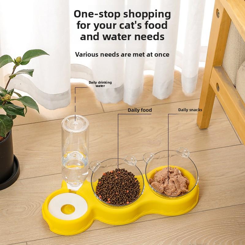 Cat Bowl, Double-bowl Moisture-proof Mouth, Multi-functional Pet Bowl, Automatic Feeding and Drinking Water Dispenser, Dog Bowl