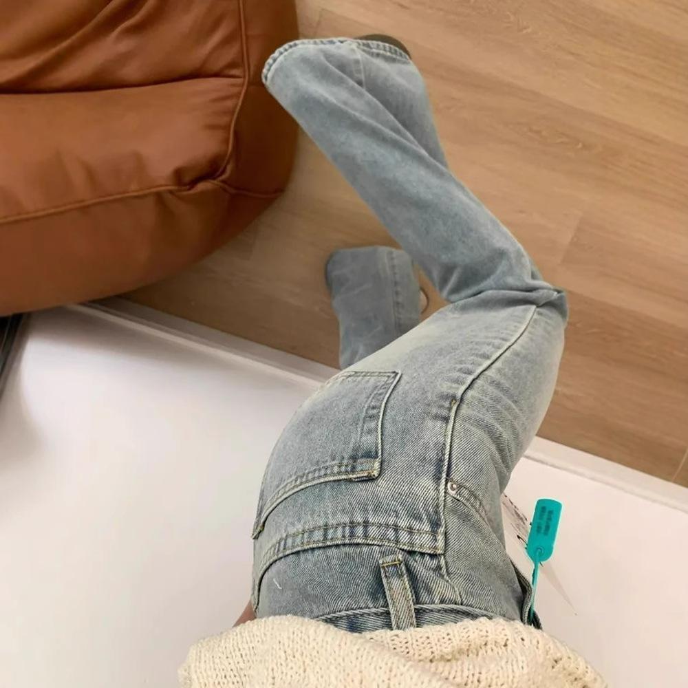 Micro Flare Jeans Female Light-colored Summer Burst of Skinny Thin Section of The High-waisted Flare Horseshoe Pants Retro Baggy Long Jeans for Ladies