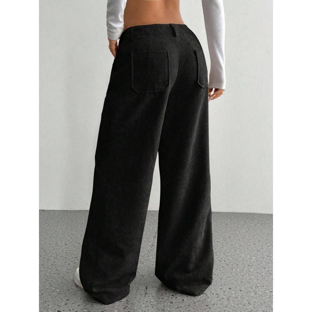 Corduroy-Textured Women's High-Waisted Wide-Leg Pants | Relaxed Fit, Side Pockets & All-Season Comfort, Machine Washable Beige Trousers